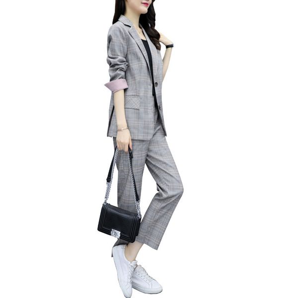 

2021 new chess fall korean casual lapel amendment unique british style breasted suit for woman 236c, Gray