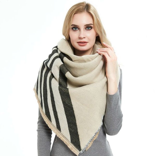 

new cashmere like women's wide stripe scarf in autumn and winter, Blue;black