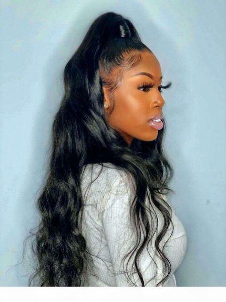 

new hairstyle 22" 140g four colors available loose wave long ponytail human hair fake ponytail extensions for women, Black