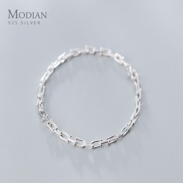 

modian simple geometric chain bracelet for women fashion genuine 925 sterling silver strand bracelet fine jewelry accessories 1028, Black