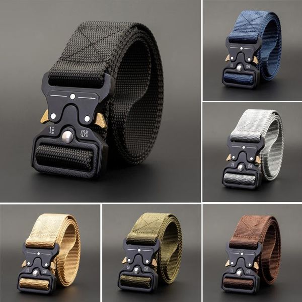 

men's belt nylon training metal multifunctional buckle outdoor sports hook belt waist automatic buckle tactical, Black;brown