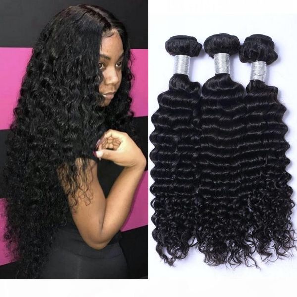 

3 4 bundles malaysian deep curly hair non remy human hair weave bundles deep wave unprocessed hair bundles, Black