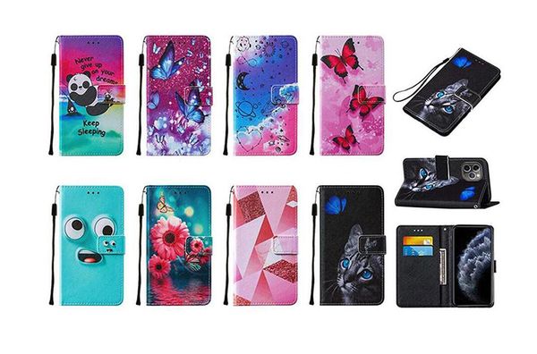 Farfalla Panda Gatto Fiore Cuore Amore Slot per carta d'identità Custodia flip cover posteriore per iPhone 12 mini pro max Samsung S20 FE NOTE 20 U S20 PLUS A51