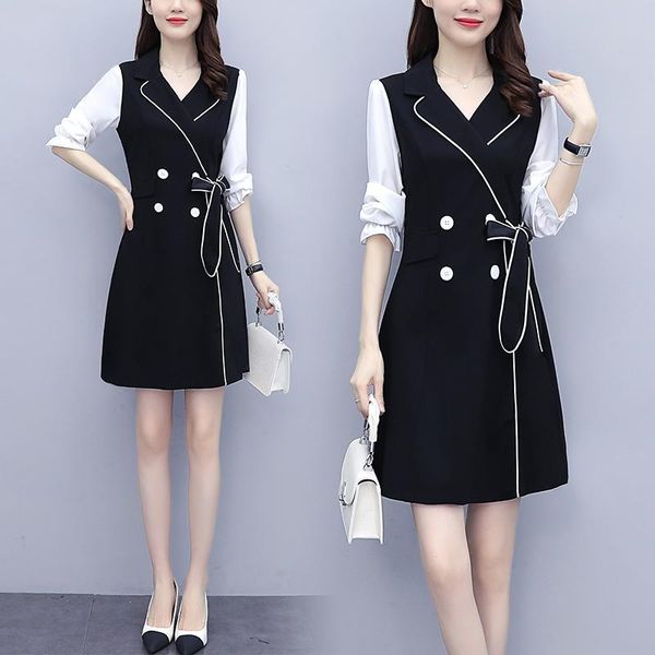 

womens plus size l-5xl dress xxl xxxl 3xl xxxxl 4xl belt slim casual party business office ladies work wear use dresses clothes, Black;gray