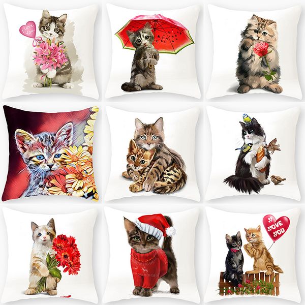 

1pcs cat cute pattern polyester throw pillow living room cushion cover car home decoration sofa bed decorative pillowcase 40508