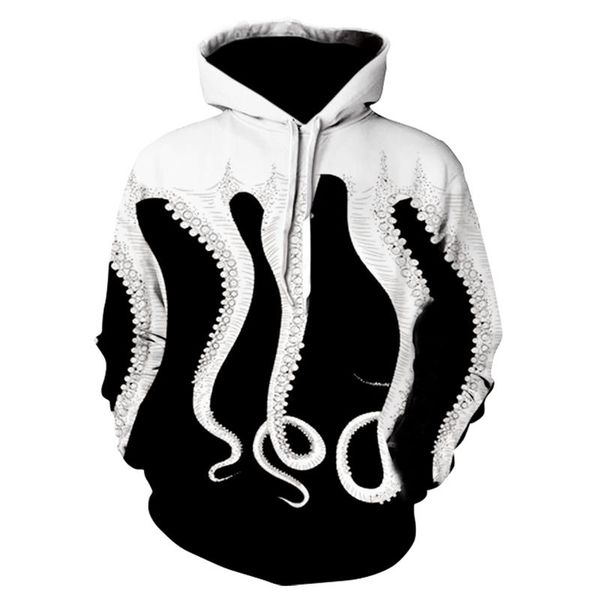

black and white ocs print 3d hoodie sweatshirt fall new men's casual loose hooded jacket fashion personality pullover