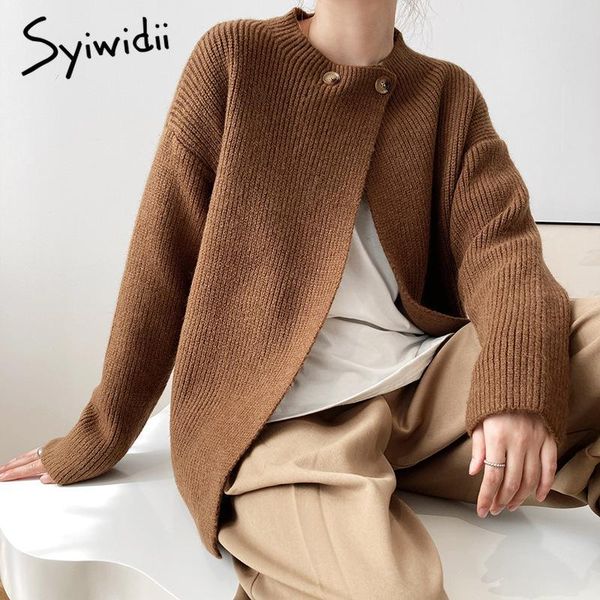 

syiwidii cardigan women sweater fall 2021 winter clothes long sleeve japanese fashion knit korean casual o-neck 2021 khaki, White