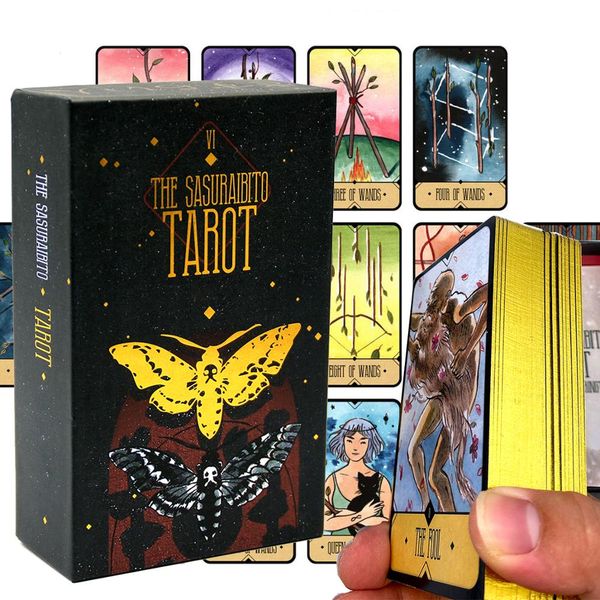 

the sasuraibito tarot 78 card deck and 63-page guidebook original divination gilt edge beautiful sturdy lidded box featuring