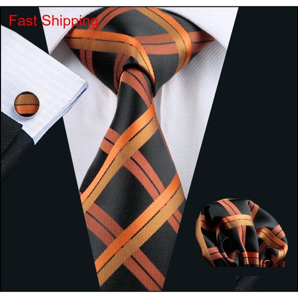 

orange black classic plaid check ties set pocket square cufflinks jacquard woven business formal work necktie set men qylfvz bdehome, Black;blue