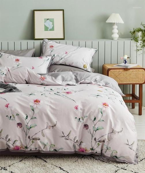 

fashion pink blue floral bedding set girl,full  king 60s cotton warm double home textile bed sheet pillow case duvet cover1
