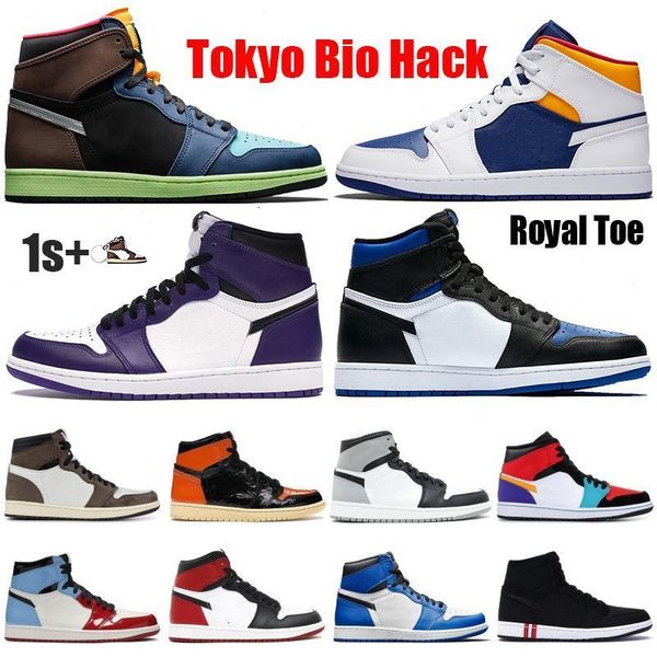 

jumpman shoes new 1 1s basketball og high tokyo bio hack iridescent reflective white royal chicago toe obsidian unc basketball sneakers, Black