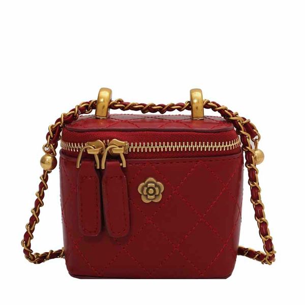 

solid color ladies cosmetic bags flower hardware metal chain diagonal bag luxury fashion casual embroidered thread shoulder bag trend braide