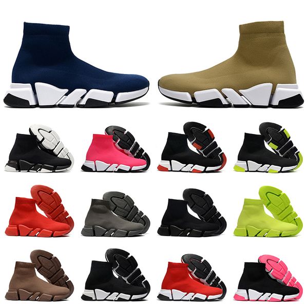 

2021 designer hollow bottoms women men casual shoes luxurys designers sock shoes tripler loafers womens boots sock trainers mens sneakers, Black