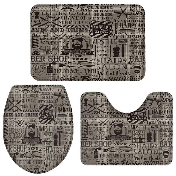 

bath accessory set barber shop letters bathroom toilet cover mat pedestal rug non-slip accessories home doormat