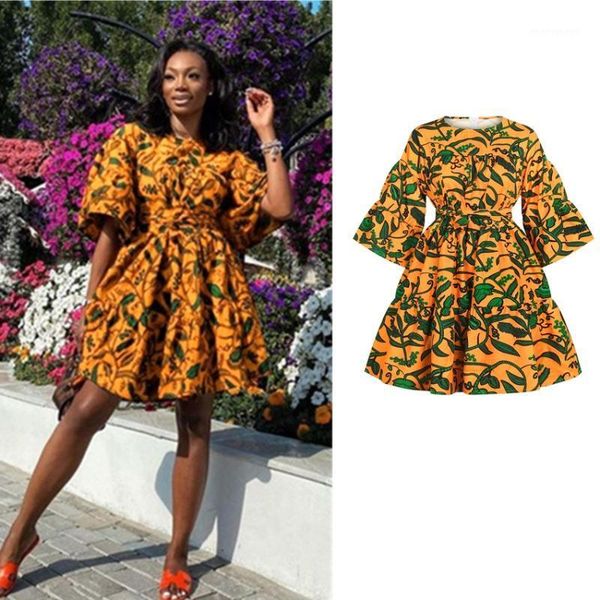 

ethnic clothing long sleeve dress women african american floral print dashiki bazin short skirt set with belt trumpet dresses fashion1, Red