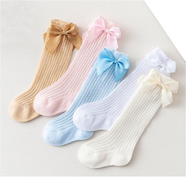 

new baby socks summer thin bow knee-length casual girls baby socks qyljkj, Pink;yellow
