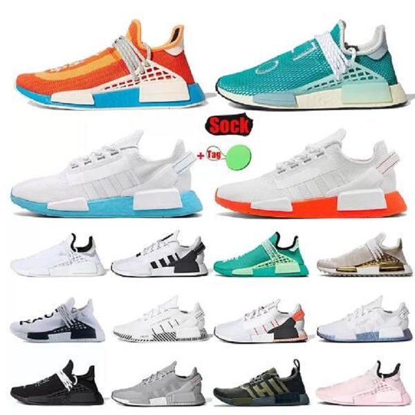 

pharell william pharrell williams x nmd mens women running shoes big size 13 fashion human race r1 v2 black white speckled aqua dazzle camo
