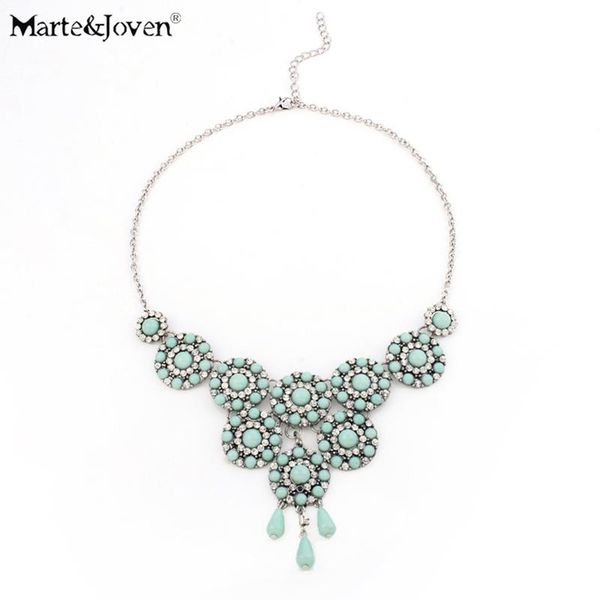 

chokers marte&joven fashion rhinestone round pendant statement choker neckalces for women blue/pink flower jewelry ladies chain necklace, Golden;silver