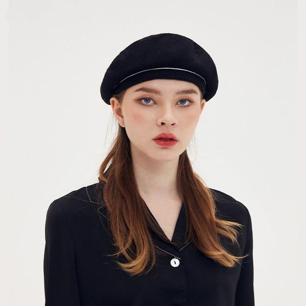 

jin-swhbias women's berets hat fashion black color wool hat designer outing artist painter french artist beanie beret, Blue;gray