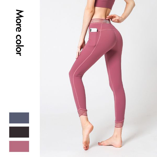 

women's beautiful waist mesh stitching high waist yoga pants stretch tight sports running nine pants leggins sport women fitness, White;red