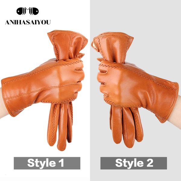 

simple texture women' leather gloves,warm sheepskin women' gloves,thin drive women' winter gloves-2227 201021, Blue;gray