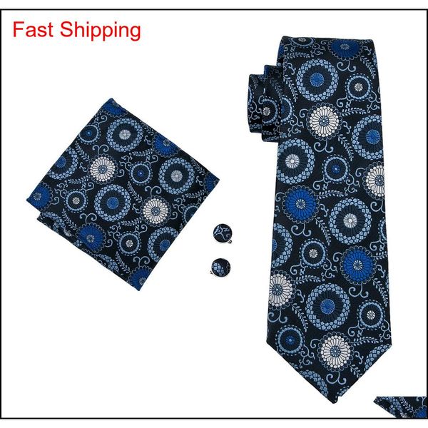 

blue men ties classic silk tie sets floral mens neckties tie hanky cufflinks jacquard woven meeting business wedd qylcth queen66, Black;blue