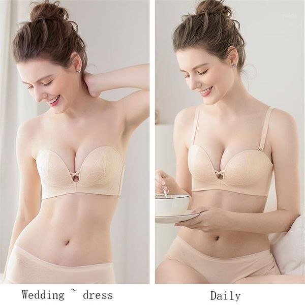 

new strapless bra non-slip invisible lingerie women a b c cup wedding dress underwear lace off-the-shoulder bra1, Red;black