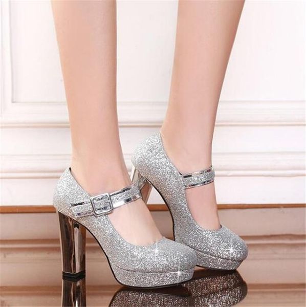 

dress shoes pxelena sequined bling bride wedding women silver gold square chunky block high heels pumps ladies ankle strap, Black