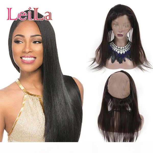 

malaysian human hair natural hairline baby hair silky straight 360 full head lace frontal full lace band straight hair 70-100 g closures, Black;brown