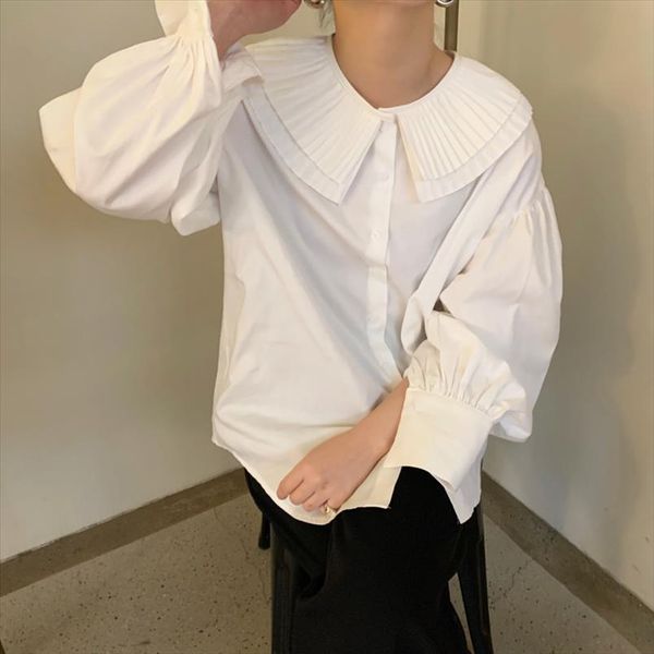

korean style elegant white shirt femme 2020 new autumn chic women blouses long sleeve lapel loose doll blusas