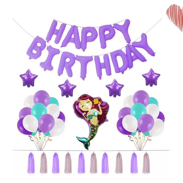 

mermaid aluminum film balloons party happy birthday english letter balloon suit purple blue white festival decoration new arrival 22 58zk l1