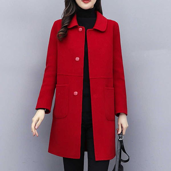 

autumn winter new style double-sided duffle coat women's faux high-end korean long wool jacket female outerwear w2146, Black