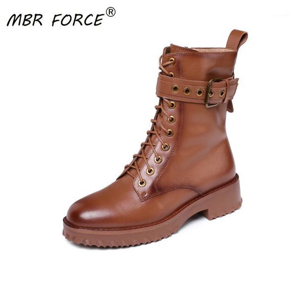 

mbr force casual cowhide ankle women personalized belt buckle lace up thick bottom platform woman autumn chunky motorcycle boots1, Black