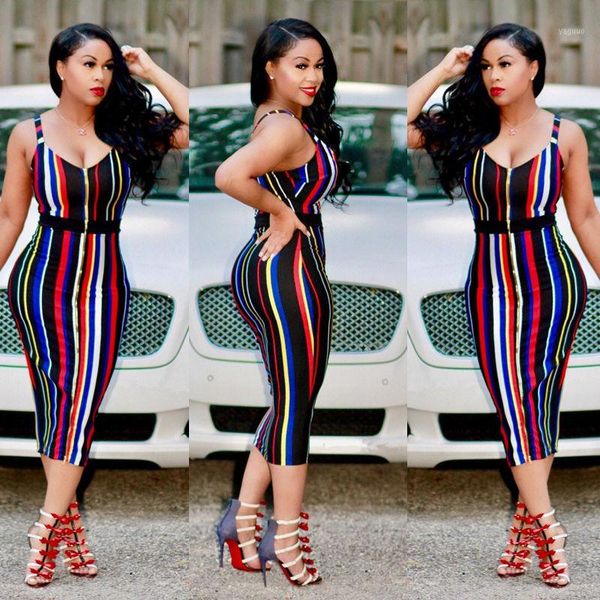 

wholesale- women summer bandage striped dress 2017 strap v-neck rainbow bodycon evening party club dress1, White;black