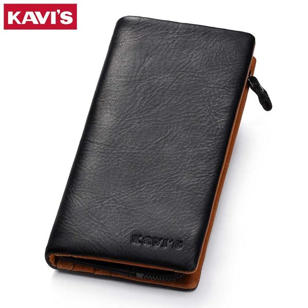 

kavis genuine leather wallet men male cuzdan clutch walet portomonee long purse portfolio perse vallet money bag for with coin, Red;black