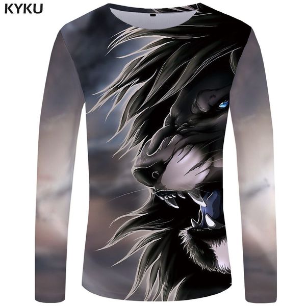 

lion long sleeve gray cool animal punk new s-xxxxxl 3d print shirts humor oversized kawaii men clothing