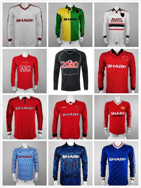 

90 92 94 98 99 00 07 08 long sleeve manchester retro home jersey 7# ronaldo 07 08 retro #10 rooney giggs 98 99 retro bekham football shirts, Black;yellow
