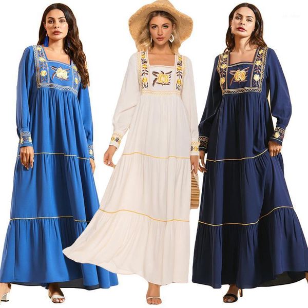 

abaya muslim women maxi dress embroidery robe turkish kaftan islamic clothing dubai caftan arab party gown jilbab swing dresses1, Red