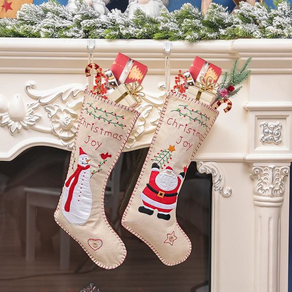 

g8ylv new decorative bag linen candy santa claus bvzrq gift embroidered candy socks large socks gift bag snowman