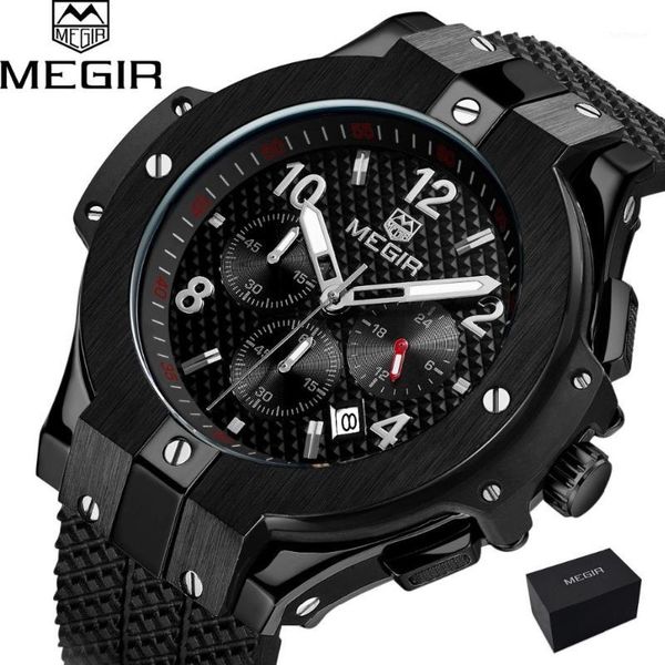

megir chronograph sport watch men creative big dial army quartz watches clock men wrist watch hour relogio masculino1, Slivery;brown