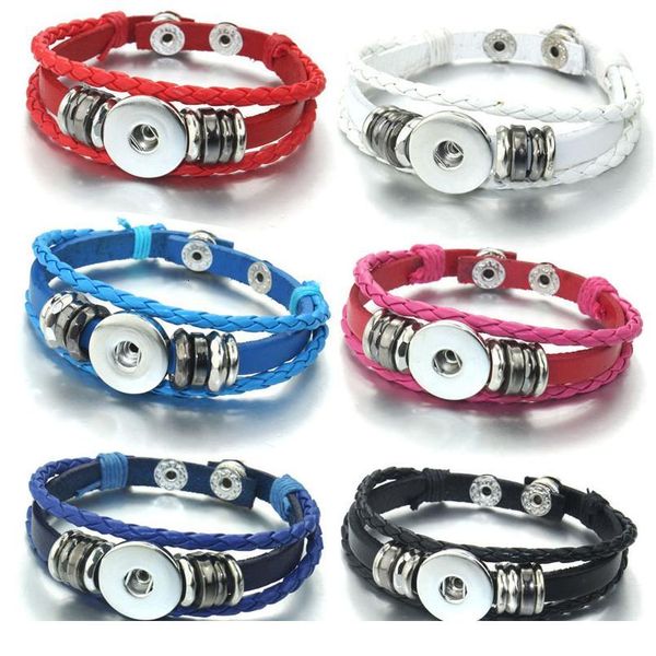 

snap leather bracelet retro handmade braided leather snap bracelet bangles fit 18mm snap jewe bbyshc, Golden;silver