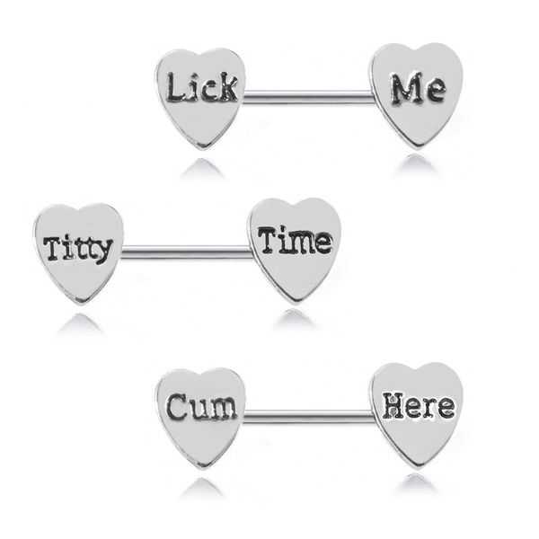 

letter heart nipple ring stainless steel tongue rings bar body piercing jewelry for women gift will and sandy, Silver