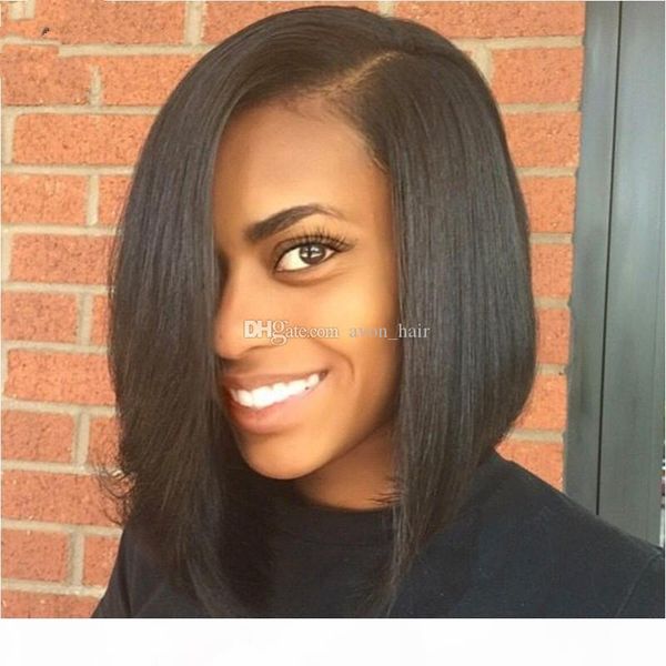 

side part short bob human hair wigs brazilian human hair lace front wigs with baby hair glueless full lace wigs for black women, Black;brown