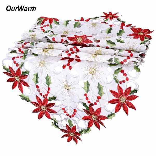 

ourwarm embroidered tablecloth cutwork floral table cloth poinsettia holly leaf table linens wedding decoration home textile