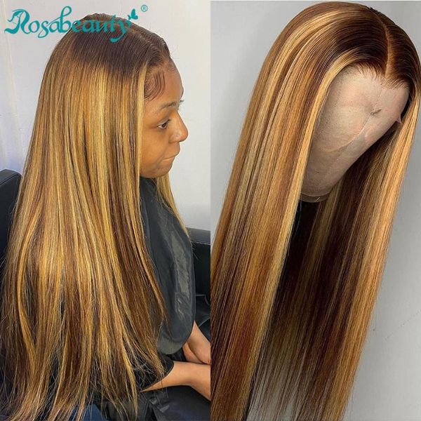 

lace wigs rosabeauty glueless front human hair preplucked brazilian straight colored frontal wig for black women 30 inch ombre, Black;brown
