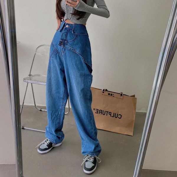

zhisilao wide leg straight jeans women vintage boyfriend high waist mom denim jeans plus size streetwear blue 2020