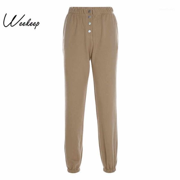

women's pants & capris weekeep elastic waist button high trousers women autumn winter warm sweatpants streetwear femme1, Black;white