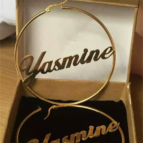 

2019 new fashion custom name dangle women white gold big round circle nameplate earrings for girls gift party, Black