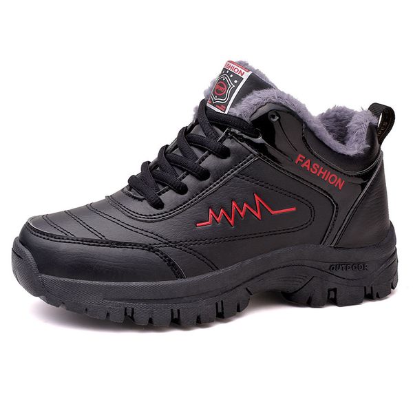 

men winter snow waterproof leather sneakers super warm men's outdoor male non-slip rubber ankle boots work shoes, Red;white