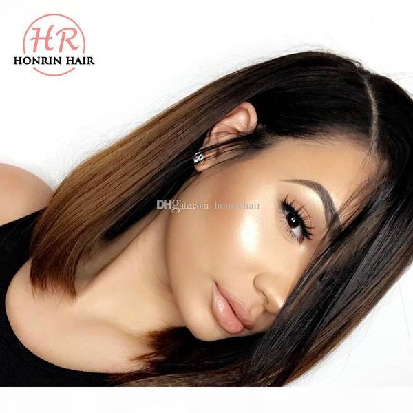

honrin hair full lace wig short bob ombre color 360 lace wig pre plucked peruvian virgin human hair bleached knots lace front wig, Black